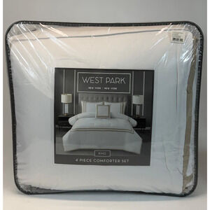 West Park New York Border Pattern White/Taupe King 4-Piece Comforter Set